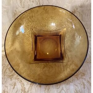 VTG  MCM Hazel Atlas Amber Textured Pebble Stone Salad Bowl-11" Diameter‎